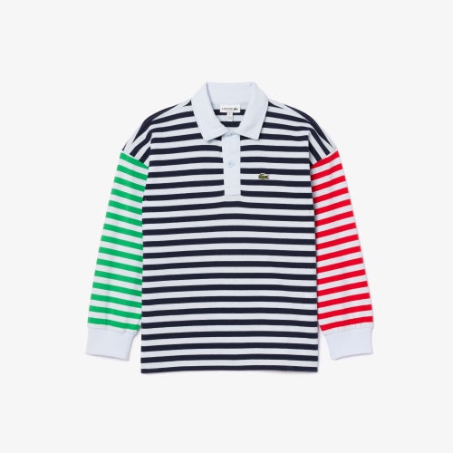 Long Sleeved Striped Jersey Polo Shirt